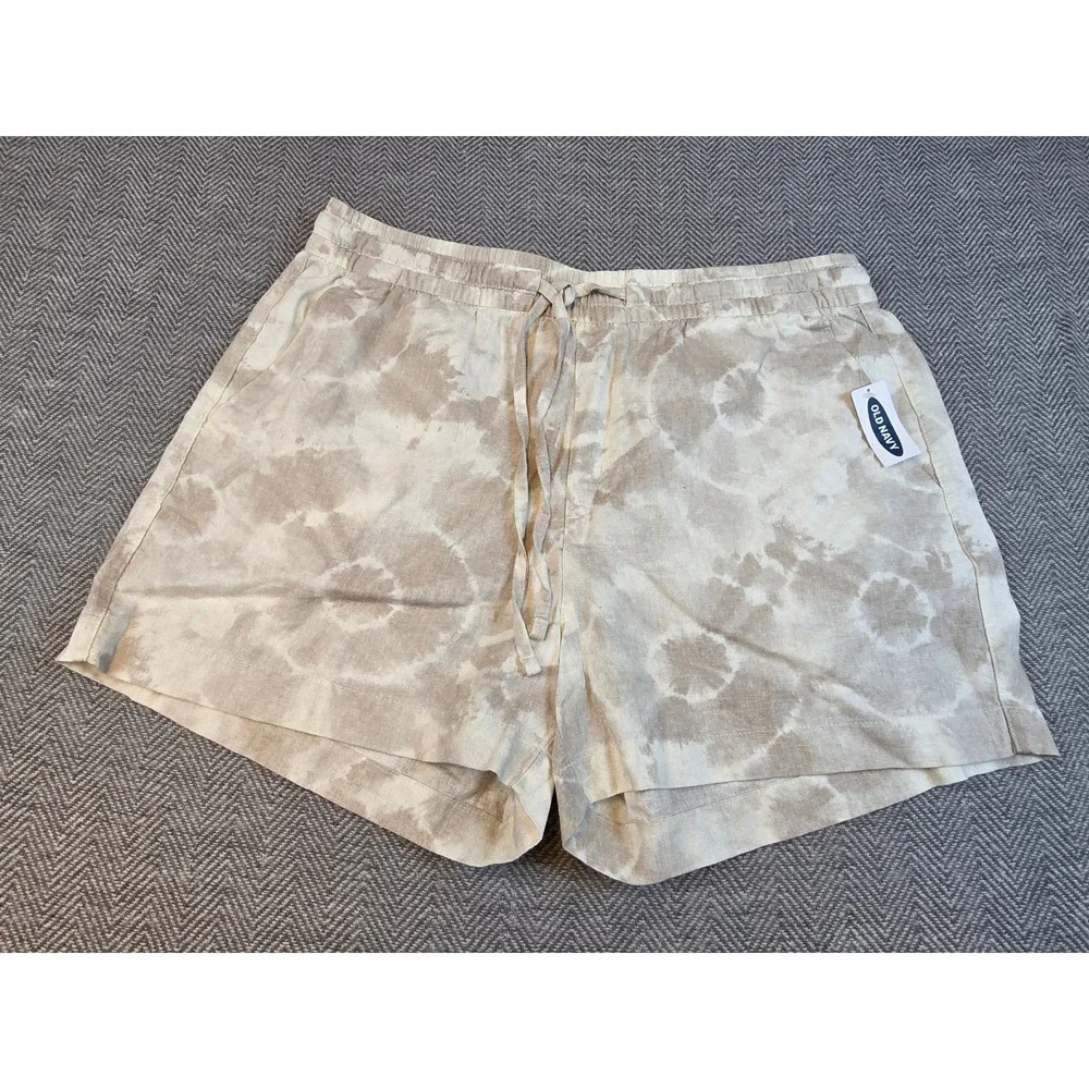 Old Navy Womens Linen Blend Tie Dye Shorts Beige White Size M NWT